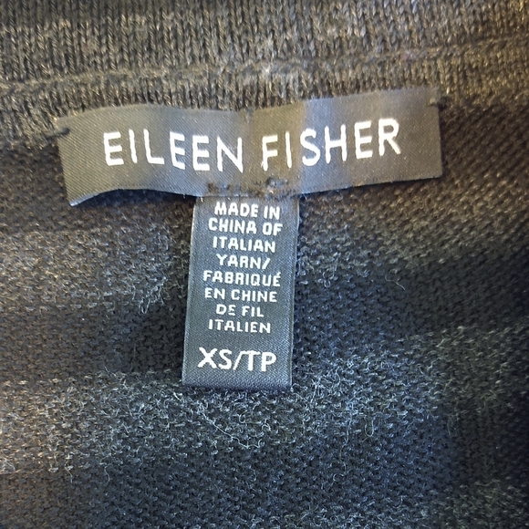 Eileen Fisher Black Gray Striped Cowl Neck Lightweight Sweater Boxy Oversized - Picture 7 of 9